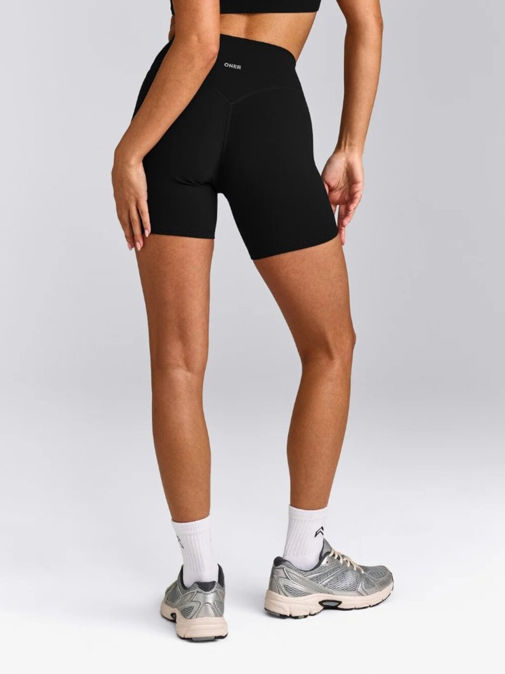 Oner Active SoftMotion™ High Waisted Shorts 6" with Gray Logo - Black